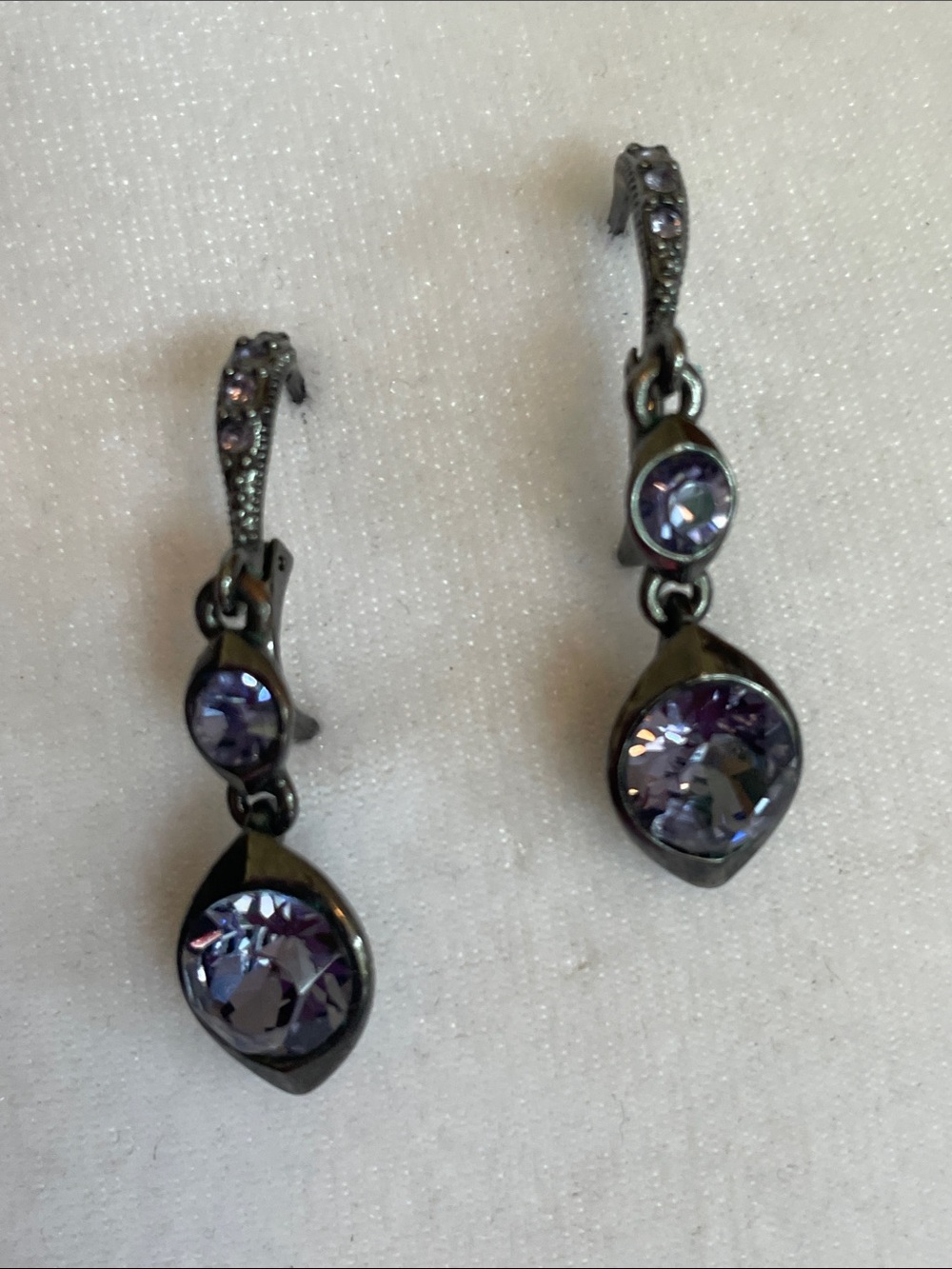 GIVENCHY Hematite Gunmetal Purple Crystal Drop Post Earrings